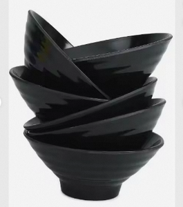 Tazón Negro Acanalado con Base Ancha, Vajilla Brillante con Diseño de Anillos, Tazón para Servir - Product Image 5