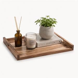 Bandeja Rectangular Ecológica de Madera de Acacia con Asas Recortadas para Servir el Desayuno en la Cama, Mesa de Centro y Uso Decorativo en Otomanas - Product Image 2