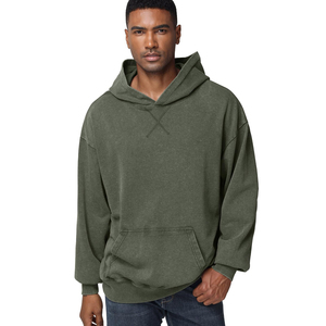 Sweat à capuche oversize pour homme, streetwear, décontracté, pour la gym, tissu épais, hiver, personnalisé, délavé à l'acide, brodé, 100% coton, 300g - Product Image 4