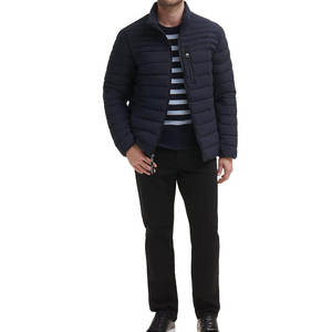 Men's Blue Hooded Puffer <b>Jacket</b> Stand Collar Zipper Closure Windproof Casual Autumn Wear Polyester Wadding Filling Quick Dry - Product Image 3