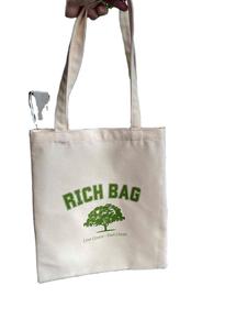 Sac fourre-tout en coton avec logo, sacs fourre-tout en toile à longue poignée pour femmes, sac fourre-tout en coton blanc 100% naturel pour emballage cadeau en vrac - Product Image 3