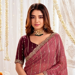 Elegant <b>Maroon</b> Silk <b>Saree</b> With Gold Embroidery Traditional Indian Wedding Wear For Women Floor-Length Regular Fit - Product Image 5
