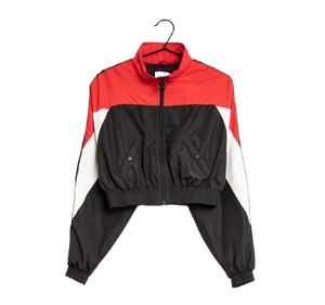 Veste coupe-vent en polyester pour femme avec logo personnalisé, blocs de couleur, imperméable, pour la course à pied, la randonnée, la pluie, en tissu mémoire teint uni, avec fermeture éclair - Product Image 1