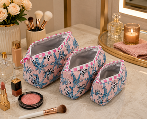 Pink Sea Turtle Starfish Print Cosmetic Bag With Zipper Portable <b>Makeup</b> <b>Case</b> Cotton Fabric Small Size Lovely Style - Product Image 3