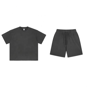 Ensemble t-shirt à col rond et short à taille élastique pour homme, couleur dégradée, séchage rapide, polyester tricoté, vêtements décontractés d'été - Product Image 4