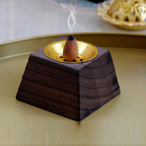 Square Wooden Bakhoor Burner Modern Stepped Arabic Oud <b>Incense</b> <b>Cone</b> Holder Stand With Removable Gold Metal Cup For <b>Incense</b> Use - Product Image 4