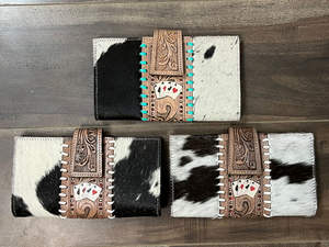 New Arrival Hand <b>Tooled</b> Carving Cards Wallet Clutch Phone Case Stylish Cowhide Fur <b>Leather</b> Multi Uses Western <b>Leather</b> Wallets - Product Image 4