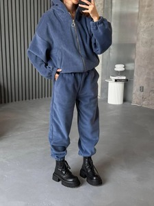 Custom High Quality Heavyweight 400 Gsm <b>White</b> Cotton Fleece <b>Women</b> Double Zipper Slim Fit Flared Jogger <b>Tracksuit</b> 2 Piece Set - Product Image 6