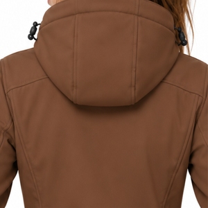Chaqueta softshell con capucha para mujer, para exteriores, con cremallera completa, cierre frontal liso, diseño de capucha ajustable, bolsillo seguro en el pecho, ajuste cómodo - Product Image 5