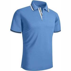 Camiseta Polo de Manga Corta Azul para Hombre, Tejida, de Color Sólido, Informal - Product Image 4