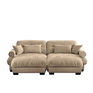 Divano Moderno Oversize a 2 Posti in Velluto con Poggiapiedi, Braccioli Imbottiti e Cuscino Lombare - Cuscini Decorativi Inclusi per Soggiorno - Product Image 4