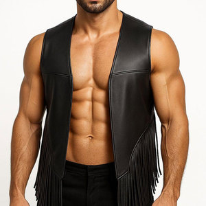 Mens <b>Leather</b> Fringe Vest Cowboy Western <b>Suede</b> Sleeveless <b>Jacket</b> Tassel Biker Festival Rodeo Supplier Premium OEM Apparel - Product Image 2