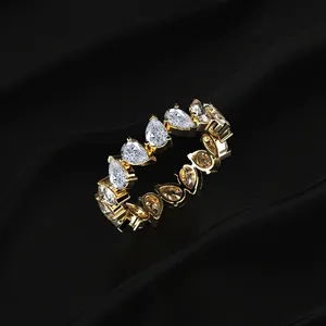 2CT Pear Shaped LabGrown CVD Diamond Eternity Band Yellow Gold Women's Luxury <b>Ring</b> D-E Color VVS-VS Clarity IGI Certified <b>Indian</b> - Product Image 3