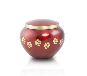 Round Metal Cremation Pet Urn with Gold Paw Prints <b>Red</b> Classic Design for Sympathy Gift funeral ashes urn - Product Image 2