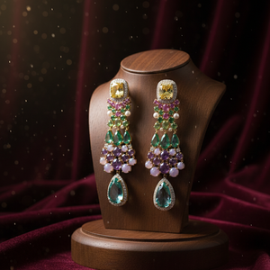 Elegantes Pendientes Largos de Plata de Ley 925 con Incrustaciones de Circonitas Multicolores y Baño de Oro de 18K, Joyería de 6 Pulgadas para Mujer, Ideales para Fiestas - Product Image 2