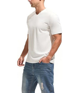 Camisetas de hombre al por mayor, blancas, con cuello en V, 100% algodón, clásicas, cómodas, de alta calidad, de manga corta. - Product Image 4
