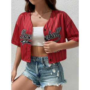 Women's Pink <b>White</b> America Baseball Jersey <b>Crop</b> <b>Top</b> Off Shoulder Spaghetti Strap Short Sleeve Loose Fit Summer Sportwear - Product Image 4