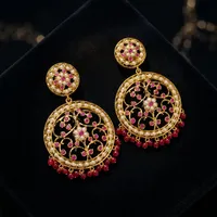 Boucles d'oreilles pendantes Jadau Kundan en zircon indien pour femmes, perles d'imitation, plaqué rhodium, boucles d'oreilles tendance et originales