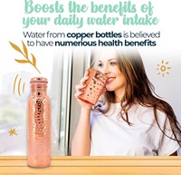 Bouteille d'eau en cuivre ayurvédique authentique 34oz/1000 ml avec gobelet en cuivre, sac de transport et housse décorative