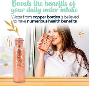 Bouteille d'eau en cuivre ayurvédique authentique 34oz/1000 ml avec gobelet en cuivre, sac de transport et housse décorative - Product Image 5
