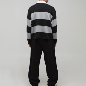Chemise polo pour homme de haute qualité en tricot rayé de style rugby, manches longues, design anti-rides, logo personnalisé - Product Image 5