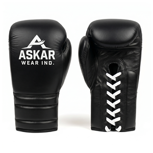 Askar Wear Ind. Boxing Gloves <b>Leather</b> Lace-Up Black Breathable Adult Training Gear - Product Image 1
