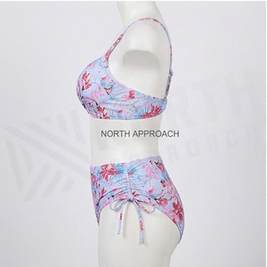 Floral Print Two Piece <b>Bikini</b> <b>Set</b> Women High Waist Crossed Halter Top With Drawstring Bottoms Stretch Swimwear - Product Image 3