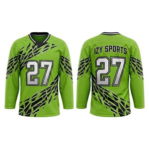 Maillot de hockey à col en V avec motif abstrait vert citron sublimé, en polyester respirant, vêtements d'entraînement à manches longues - Product Image 1