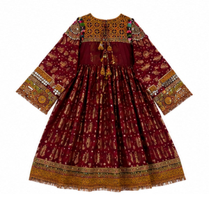 Traditional Indian Pakistani Women's Ankle Length Kurta Multi Color Embroidery Coin Work Loose Fit Cotton <b>Dress</b> Afghan <b>Dress</b> - Product Image 5