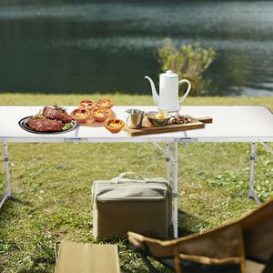 Tavolo Pieghevole in Lega di Alluminio 180 x 60 x 70 cm, Bianco, Portatile, per Esterni, Ideale per Cucina di Fattoria e Uso Esterno, in Ferro Resistente - Product Image 2