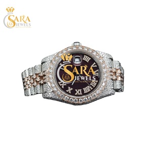 Montre de luxe de qualité supérieure entièrement automatique avec mouvement en quartz glacé en diamant Moissanite VVS, bracelet en acier inoxydable disponible en promotion - Product Image 1