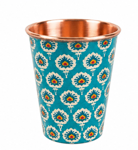 Gobelet en cuivre jaune moutarde à motif floral et médaillon turquoise, tasse décorative en émail pour la maison, l'hôtel, le restaurant et la salle à manger - Product Image 5