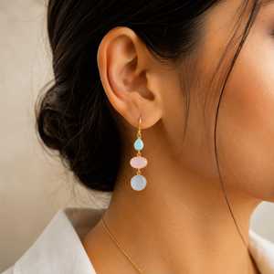 Elegant Pastel Hues <b>Dangle</b> Stylish <b>Earrings</b> Chalcedony Long Chain <b>Earrings</b> Elegant Women's Wedding Minimalist Gift Fancy Jewelry - Product Image 3