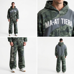 Conjunto de Sudadera con Capucha y Pantalones Deportivos de Camuflaje Verde para Hombre, Corte Holgado, Estilo Urbano, Personalizable OEM ODM, Venta al Por Mayor - Product Image 4
