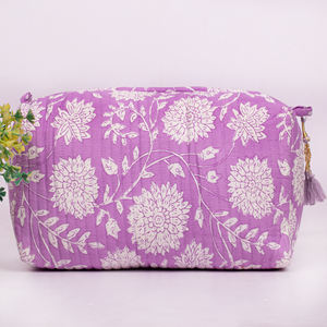 Hermosa Bolsa de Maquillaje de Lujo Hecha a Mano con Estampado Floral Acolchado de Algodón para Mujer, Bolsa Organizadora de Cosméticos Promocional para Viajes - Product Image 3