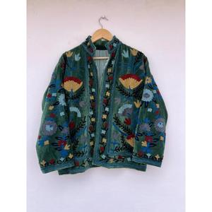 Handmade Cotton Kimono <b>Jacket</b> Jungle Animal Print Embroidery Knitted Winter Soft Coat - Product Image 2