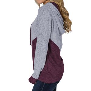 Sudadera con Capucha para Mujer Shafiq Sports, Diseño Asimétrico de Bloques de Color, Manga Larga, Informal, Ecológica, con Bolsillos, Gris Borgoña, Tejida - Product Image 3