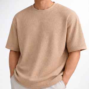 Premium Quality Custom Polyester Cotton Blend Men's <b>Waffle</b> Knit Thermal Breathable T <b>Shirt</b> Regular Fit High Street - Product Image 2