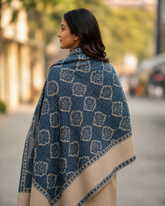 Blue Raising Digital Print Floral Breathable Quick Dry Lightweight Viscose Long Shawl Scarf Fringe Border Traditional <b>Wrap</b> - Product Image 4