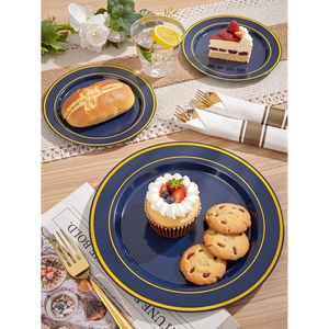 Kit di Articoli per Feste Usa e Getta Blu Navy e Oro, 350 Pezzi, Include Piatti da Cena da 25 cm, Piatti da Dessert da 18 cm, Bicchieri Dorati da 270 ml Pre-Arrotolati - Product Image 2