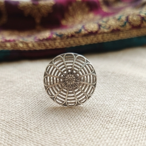 DIVYORO Women's Modern Geometric Lattice Dome <b>Ring</b> in Brass with Oxidized Silver Plating - Product Image 2