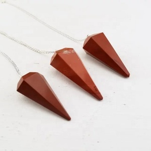 Pendentif de radiesthésie en jaspe rouge naturel, pointe de cristal, pierre précieuse de guérison, outil de divination Reiki pour chakras, vente en gros - Product Image 1