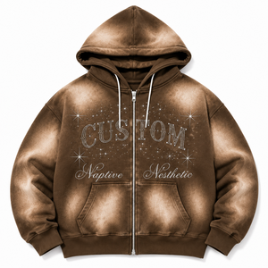 Sweat à capuche marron personnalisé avec fermeture éclair, motif graphique tendance en strass, coupe oversize pour homme, détails scintillants, fabricant OEM - Product Image 2