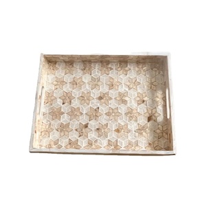 Bandeja Decorativa con Incrustaciones de Madreperla PERFECT ENTERPRISES: Flores de Estrella Dorada, Bandeja para Servir - Product Image 3