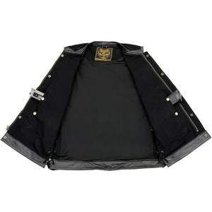 Gilet en cuir noir pour homme MDM3011 2025, 'fermeture éclair cachée', lacets latéraux, gilet de motard en denim avec garniture en cuir - Product Image 3