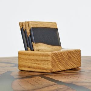 Wooden & Resin <b>Coaster</b> <b>Set</b> of 4-Pcs with Stand Handmade Drink <b>Coasters</b> for Coffee Tables Perfect for Home Kitchen or Office Use - Product Image 1