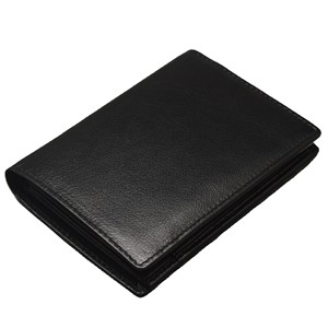 Portefeuille en cuir pour homme de luxe, à trois volets, avec protection RFID, porte-cartes de crédit, fermeture ouverte, petit porte-monnaie à trois volets - Product Image 1