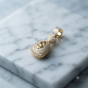 Collar de Oro Sólido de 14K de Moda con Colgante Personalizado de Diamante Moissanita en Forma de Bolsa de Dinero y Símbolo de la Riqueza - Product Image 4
