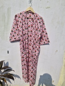 Geometric Floral Print Cotton <b>Kimono</b> Robe Women <b>Beach</b> Cover Up Lightweight Lounge Wear Bathrobe Casual Wrap Dress - Product Image 2