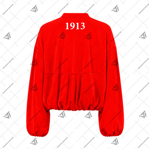 กรีกเดลต้า |   ซิกมา |   ธีต้า |   เสื้อเชิ้ตผู้หญิง DST Sorority ปักลาย ตกแต่งจีบ ทรงโอเวอร์ไซส์ แขนพอง - Product Image 2